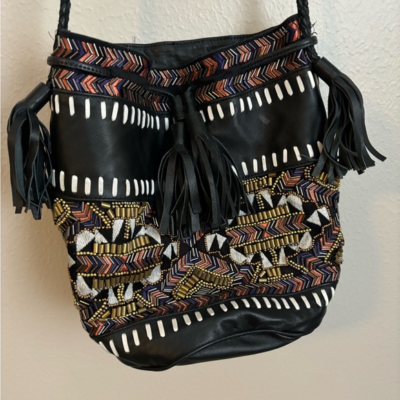 Anthropologie Black and Gold Embroidered Shoulder Bag - Picture 6 of 11